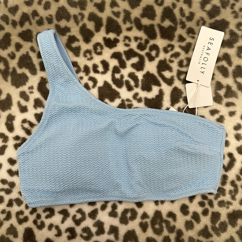 Seafolly Sea Dive One Shoulder Bikini Top in Powder Blue Size US 4 AUS 8